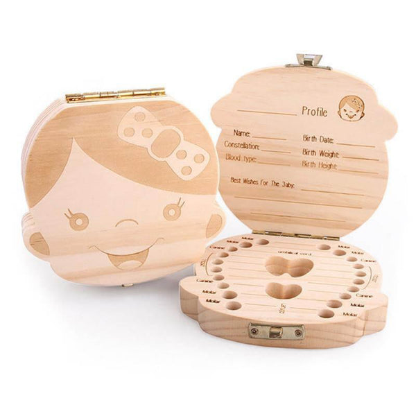 Boite souvenir à dents de lait en bois présentation