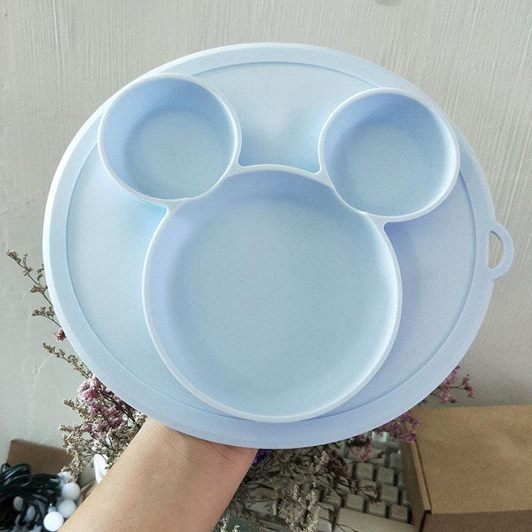 plateau repas ventouse antidérapant bleu pour bébé démonstration