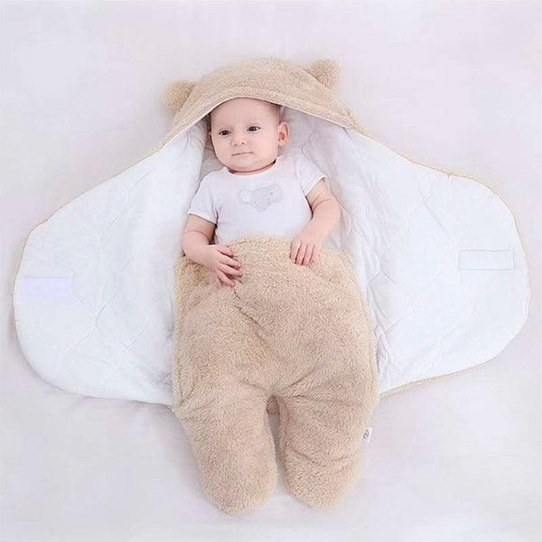 Sac de couchage beige en coton molletonné vue intérieure pour bébé