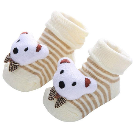 Paire de chaussette ourson blanc cousu sur le dessus pour bébé